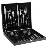 Amz Soaring 20 Piece Stainless Steel Flatware Silverware Cutlery Set, Service for 4, Include Knife/Fork/Spoon, Dishwasher Safe, Mirror Polished, Black