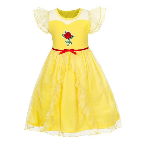  AmzBarley Princess Belle Costume for Girls Fancy Party Deluxe Beauty Kids Dress up Outfits