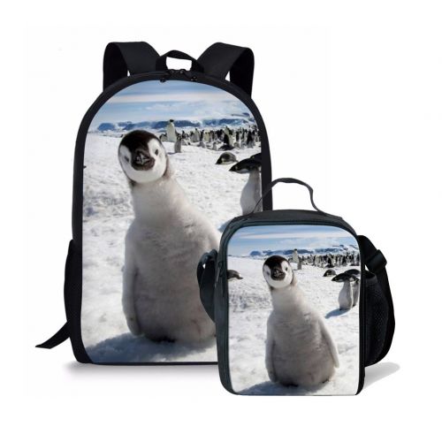  Amzbeauty Kids School Bag Set Penguin Print 17 Inch Large Backpack Insulated Lunch Bag