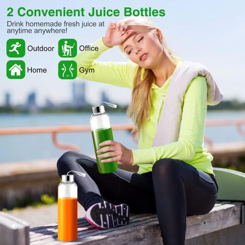  Juicer Machines,AMZCHEF Slow Masticating Juicer Extractor, Cold Press Juicer with Two Speed Modes, 2 Travel bottles(500ML),LED display, Easy to Clean Brush & Quiet Motor for Vegeta