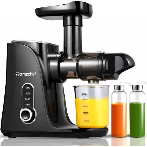 Juicer Machines,AMZCHEF Slow Masticating Juicer Extractor, Cold Press Juicer with Two Speed Modes, 2 Travel bottles(500ML),LED display, Easy to Clean Brush & Quiet Motor for Vegeta