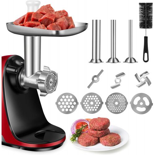  Metal Food Grinder Attachment for AMZCHEF Slow Juicers ZM1501&GM3001-Stainless Steel Accessories includes 3 Sausage Stuffer Tubes, 3 Grinding Blades&Plates and 1 Cleaning Brush, Ru