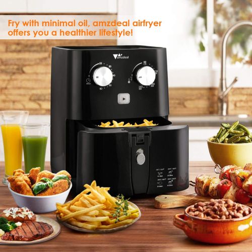  Amzdeal Hot Air Fryer - Multifunctional Deep Fryer with Adjustable Temperature & Timer, 3D Circulation System and Short Heating Time, Adjustable Thermostat 80° - 200°, Black