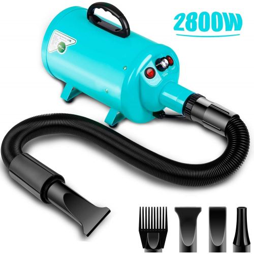  Amzdeal amzdeal Dog Dryer 2800W 3.8HP Pet Blow Dryer Grooming Hair Blower Speed Adjustable with Heater for Dogs Cats 4 Different Nozzles