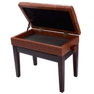 AnJin Piano Bench PU Leather Storage Adjustable Height Padded Seat Keyboard Brown