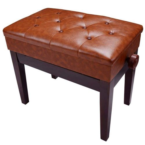  AnJin Piano Bench PU Leather Storage Adjustable Height Padded Seat Keyboard Brown