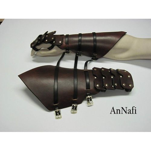  AnNafi Medieval Leather Gauntlets Arm Guards | Viking Long Hand Gloves for Men| Bracers Arm Cuffs Brown