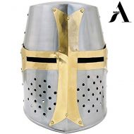 AnNafi Crusader Helmet| Medieval Metal Knight Helmets|Premium Quality with Fitted Leather Liner | Dark Crusades Helmet Wearable for Adult | Medieval Costumes