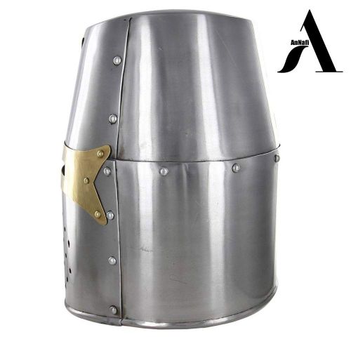 AnNafi Crusader Helmet| Medieval Metal Knight Helmets|Premium Quality with Fitted Leather Liner | Dark Crusades Helmet Wearable for Adult | Medieval Costumes