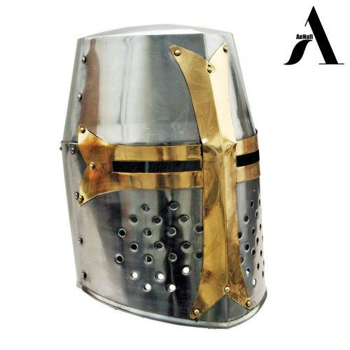  AnNafi Crusader Helmet| Medieval Metal Knight Helmets|Premium Quality with Fitted Leather Liner | Dark Crusades Helmet Wearable for Adult | Medieval Costumes