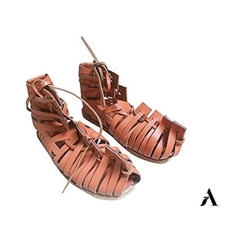  AnNafi Mens Gladiator Leather Sandal | Roman Centurian Brown Caligae|Medieval Greek Soldier Sandles| Ancient Costume Footwear