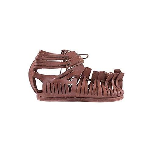  AnNafi Mens Gladiator Leather Sandal | Roman Centurian Brown Caligae|Medieval Greek Soldier Sandles| Ancient Costume Footwear