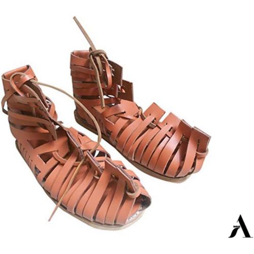  AnNafi Mens Gladiator Leather Sandal | Roman Centurian Brown Caligae|Medieval Greek Soldier Sandles| Ancient Costume Footwear