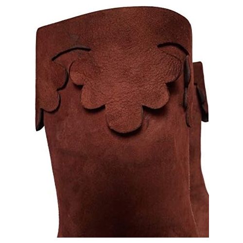  할로윈 용품AnNafi Medieval Brown Leather Boots | Mens Side Lace Knee High Boots | Renaissance Inspired Loafer Boot| Halloween Caribbean Pirate Costume Boots | Re-Enactment Viking Mens Shoes|