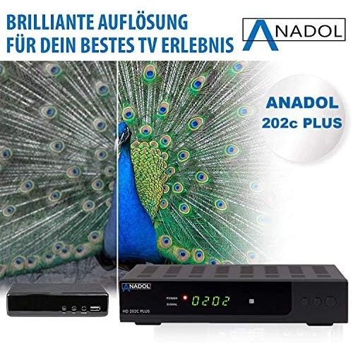  Anadol HD 202c Plus PVR Recording Function Timeshift, Digital Full HD 1080p Cable Receiver for Digital Cable TV (HDTV, DVB C / C2, HDMI, SCART, Media Player, USB 2.0)