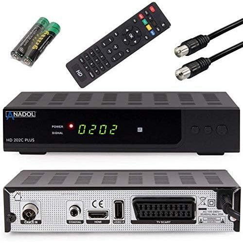  Anadol HD 202c Plus PVR Recording Function Timeshift, Digital Full HD 1080p Cable Receiver for Digital Cable TV (HDTV, DVB C / C2, HDMI, SCART, Media Player, USB 2.0)