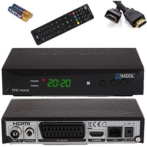  Anadol 555c Hybrid DVB T2 / DVB C HDTV Cable Receiver PVR Recording Function and Timeshift Full HD Media Player HDMI + USB Digital Hybrid Receiver Learning Remote Control