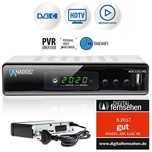  Anadol ADX 111c Full HD Cable Receiver with AAC LC, PVR Recording Function & Timeshift, Suitable for All Cable Products, HDMI SCART DVB C C2, Automatic Transmitter Installation + H