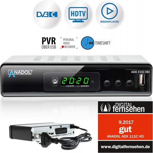 Anadol ADX 111c Full HD Cable Receiver with AAC LC, PVR Recording Function & Timeshift, Suitable for All Cable Products, HDMI SCART DVB C C2, Automatic Transmitter Installation + H