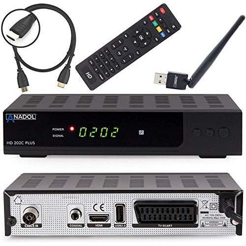  Anadol HD 202c Plus Digital Full HD 1080p Cable Receiver [Switch Analogue to Digital] (HDTV, DVB C / C2, HDMI, SCART, Coaxial, Media Player, USB 2.0) Includes HDMI Cable & WLAN U