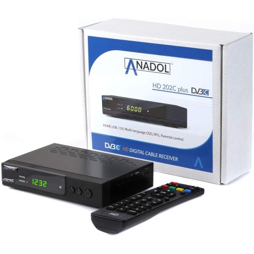  Anadol HD 202c Plus Digital Full HD 1080p Cable Receiver [Switch Analogue to Digital] (HDTV, DVB C / C2, HDMI, SCART, Coaxial, Media Player, USB 2.0) Includes HDMI Cable & WLAN U