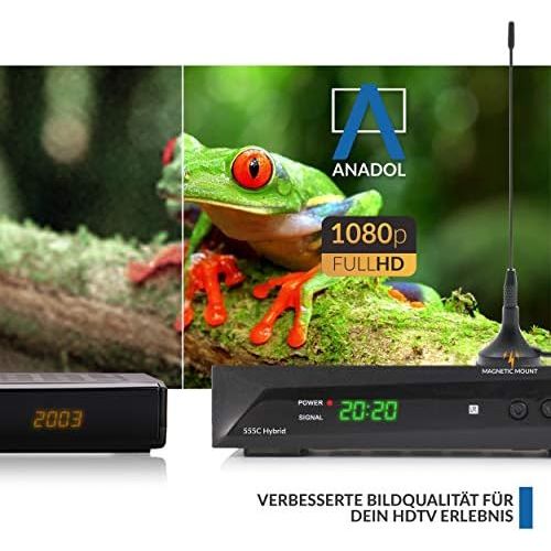  Anadol HD 555c Cable Receiver & DVB T Receiver with AAC LC Audio, PVR Recording Function Timeshift DVB T2, DVB C for Cable TV, USB SCART + Learning Remote Control + HDMI Cable +