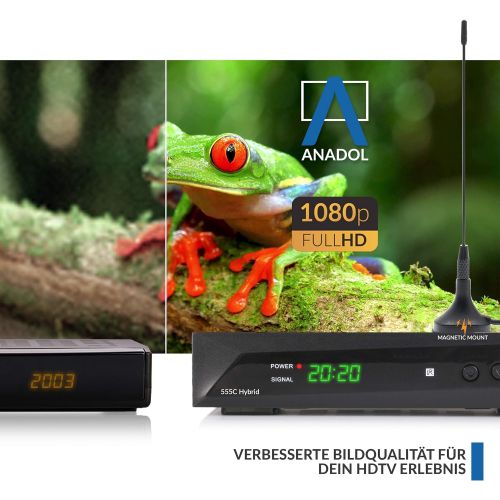  Anadol HD 555c Cable Receiver & DVB T Receiver with AAC LC Audio, PVR Recording Function Timeshift DVB T2, DVB C for Cable TV, USB SCART + Learning Remote Control + HDMI Cable +