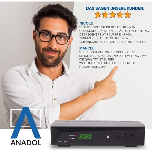  Anadol HD 222 Pro Satellite Receiver Digital for Satellite Dish with AAC LC Audio, PVR Recording Function & Timeshift UniCable, HDMI HDTV Scart, Astra Hotbird Presorted + HDM