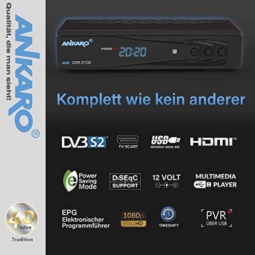  Anadol Ankaro 2100 DSR HD Satellite Receiver with PVR Recording Function & AAC LC Audio Enabled, UNICABLE, HDMI, USB Media Player, DVBS2 Receiver for Satellite Satellites, Astra Hotbird P