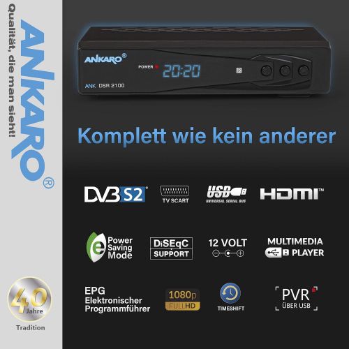  Anadol Ankaro 2100 DSR HD Satellite Receiver with PVR Recording Function & AAC LC Audio Enabled, UNICABLE, HDMI, USB Media Player, DVBS2 Receiver for Satellite Satellites, Astra Hotbird P