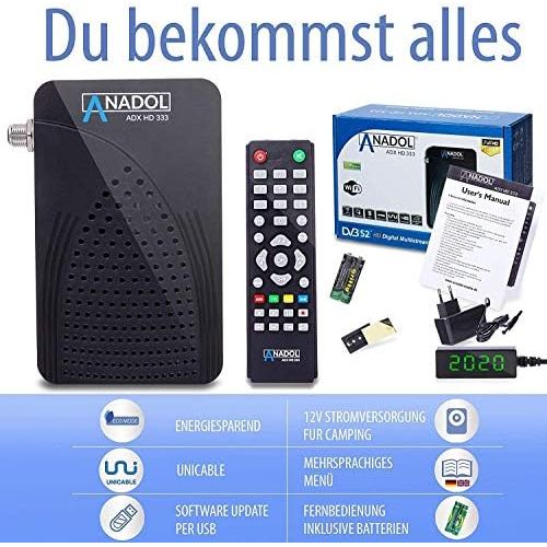  Anadol HD 333 Mini Satellite Receiver with AAC LC Audio, Full HD TV, Digital, for Satellite Satellite, Small, HDMI SCART, Astra Hotbird Tuerksat Pre Sorted, 12 V Camping