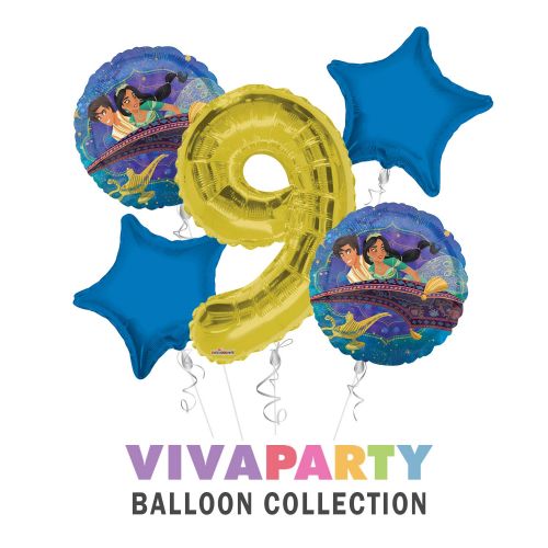  Anagram/ConverUSA Aladdin and The Magic Lamp Happy Birthday Balloon Bouquet 5 pc, 9th Birthday, | Viva Party Balloon Collection
