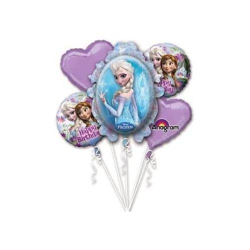  Anagram Disney Frozen Elsa and Anna Balloon Bouquet Birthday Party Favor Supplies 5ct Foil Balloon Bouquet