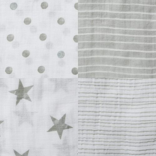  Anais aden + anais 4 Pack Swaddle Blankets, 47x47, Dusty Gray - 100% Cotton