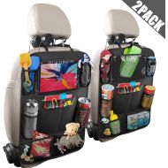 [아마존 핫딜] Anban anban Car Backseat Organizer with 10 Inch Tablet Holder + 9 Storage Pockets Kick Mats Back Seat Protector for Book Drink Toy Bottle, Travel Accessories for Kids Toddlers Black (2 P