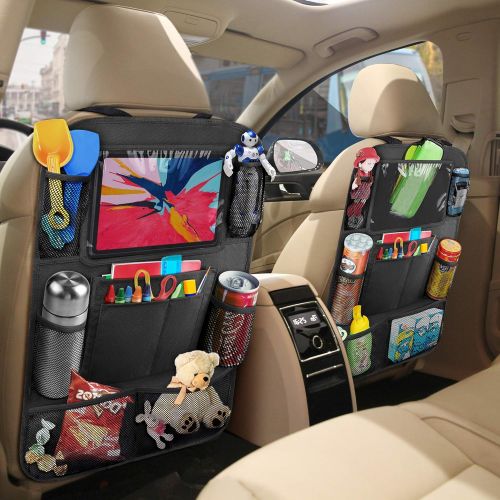  [아마존 핫딜] Anban anban Car Backseat Organizer with 10 Inch Tablet Holder + 9 Storage Pockets Kick Mats Back Seat Protector for Book Drink Toy Bottle, Travel Accessories for Kids Toddlers Black (2 P
