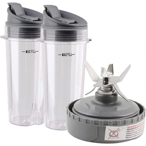  Anbige Replacement Parts Blade and 2pcs 16oz cups with lids,Compatible with Ninja Blender Accessories for Ninja BL660 BL770 BL740 BL771 BL773CO (6 Fins) Grey