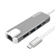 USB C Hub Adapter, Anble 5-in-1 USB Type C(Thunderbolt 3) Converter with HDMI 4K, 2 Ports USB 3.0, USB C Power Charging, Gigabit Ethernet for MacBook/MacBook Pro 2016/2017, Google