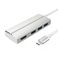 USB C Hubs, Anble 4-in-1 USB- C to HDMI 4K Output, 3 USB 3.0 Ports for MacBook Pro 2017/2016, ChromeBook 2016/2017, Dell XPS and More USB C Devices (Silver)