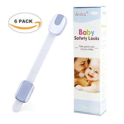  Child Safety Locks | Anbo Baby Safety Locks for Fridge,Drawers,Cabinet,Toilet seat and Oven with Adjustable Strap and Latch System-6 Packs