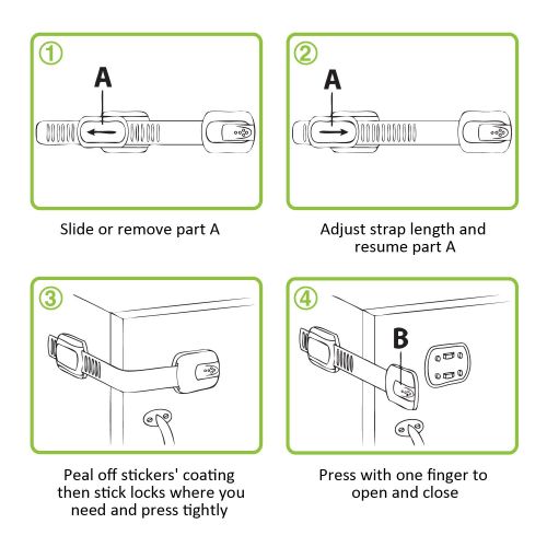  Child Safety Locks | Anbo Baby Safety Locks for Fridge,Drawers,Cabinet,Toilet seat and Oven with Adjustable Strap and Latch System-6 Packs