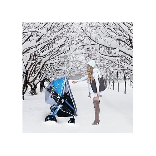  Baby Stroller Rain Cover Umbrella Weather Shield Accessories Universal Size Protect from Rain Wind Snow Dust Water Proof Ventilate Clear Food Grade Materia EVA Plastic Zipper Black (Large)