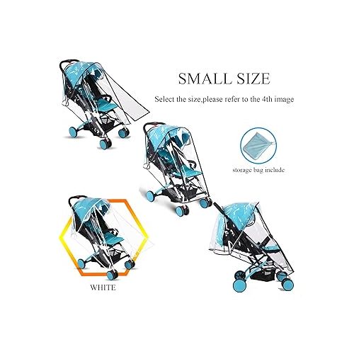  Baby Stroller Rain Cover Umbrella Weather Shield Accessories Universal Size Protect from Rain Wind Snow Dust Water Proof Ventilate Clear Food Grade Materia EVA Plastic Zipper Black (Small)