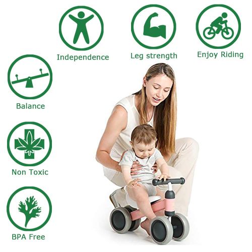  Ancaixin Baby Balance Bikes Bicycle Children Walker 10 Month -24 Months Toys for 1 Year Old No Pedal Infant 4 Wheels Toddler First Birthday Gift