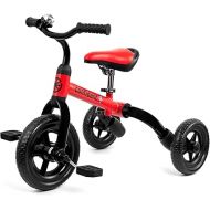 Ancaixin 3 in 1 Toddler Tricycles for 2-5 Years Old Boys and Girls with Detachable Pedal and Bell | Foldable Baby Balance Bike Riding Toys for Kids | Infant Birthday New Year Red