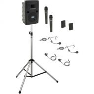 Anchor Audio LIB-BP4-HHBB Liberty Basic Package 4 - Portable Bluetooth PA System with AIR Transmitter, Two Bodypack & Two Wireless Handheld Microphone Transmitters, and Speaker Stand (2 x Lavalier Mics, 2 x Headset Mics, 1.9 GHz)