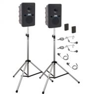 Anchor Audio GG-DP2-BB Go Getter Portable Sound System Deluxe Package 2 with Two Wireless Bodypack Transmitters and Unpowered Companion Speaker & Speaker Stands (2 x Lavalier Mics, 2 x Headset Mics, 1.9 GHz)