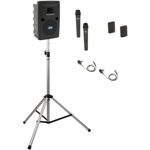 Anchor Audio Liberty System 4 with Two Handheld Mics, Two Beltpacks, Two Lapel Mics, and Stand