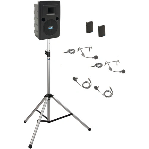 Anchor Audio LIB-BP2-BB Liberty Basic Package 2 - Portable Bluetooth PA System with AIR Transmitter, Two Bodypack Transmitters, and Speaker Stand (2 x Lavalier Mics, 2 x Headset Mics, 1.9 GHz)