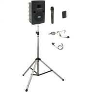 Anchor Audio LIB-BP2-HB Liberty Basic Package 2 - Portable Bluetooth PA System with AIR Transmitter, Bodypack & Wireless Handheld Microphone Transmitters, and Speaker Stand (1 x Lavalier Mic, 1 x Headset Mic, 1.9 GHz)